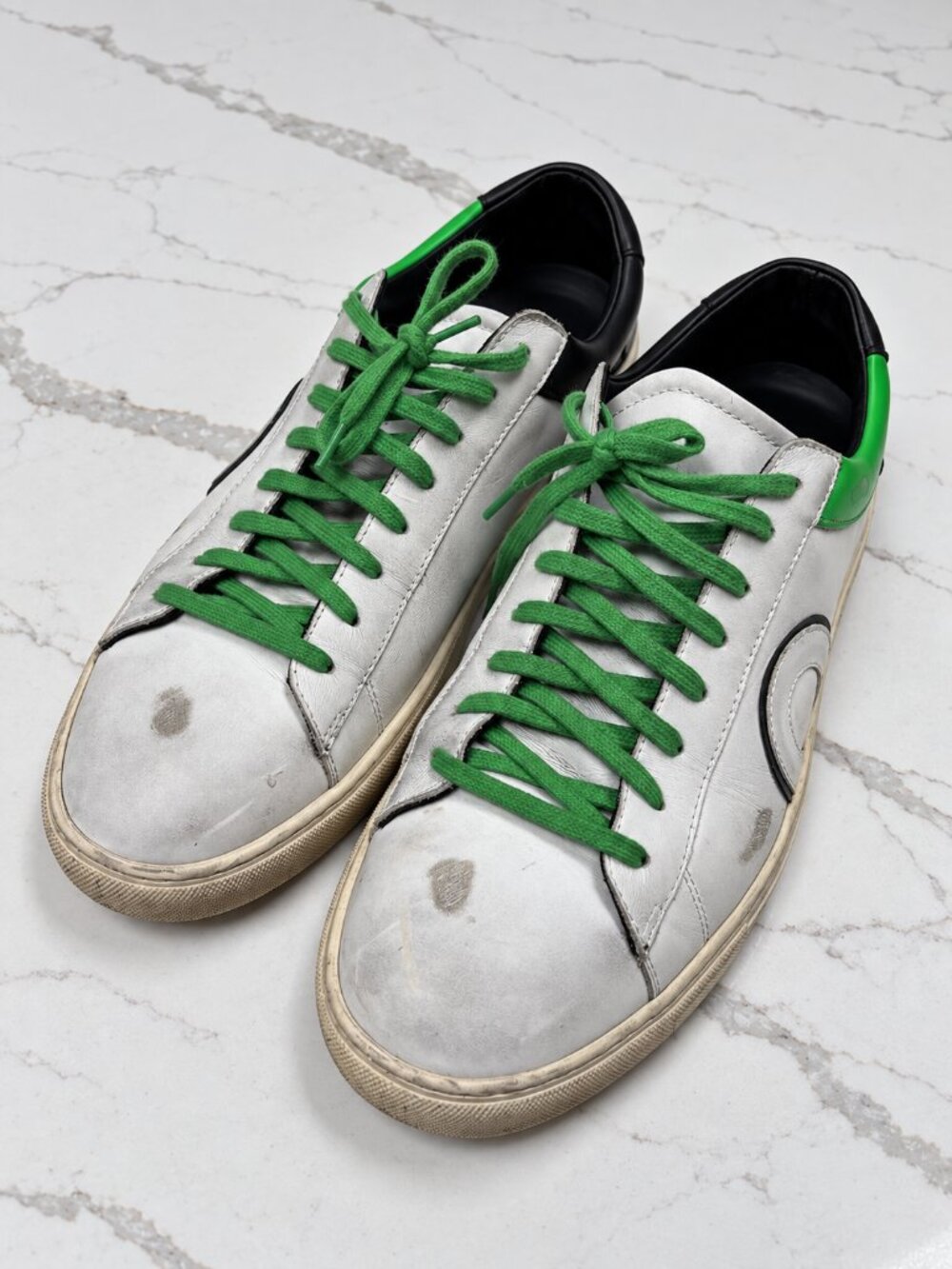 Oliver Cabell White Leather Sneakers Green Laces Black Heel